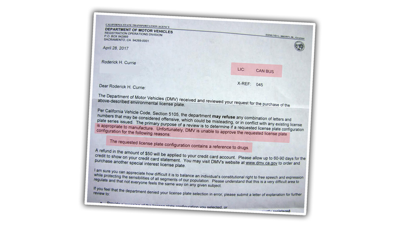 Illustration for article titled California DMV Thinks Car Terms Are Drug Terms, Refuses Personalized License Plate